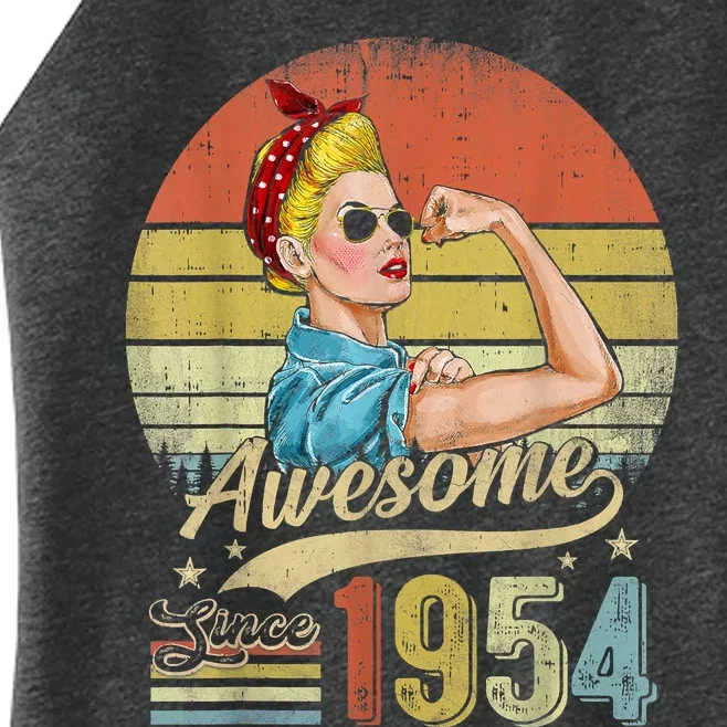 69 Year Old Awesome Since 1954 69th Birthday Gifts Women’s Perfect Tri Rocker Tank