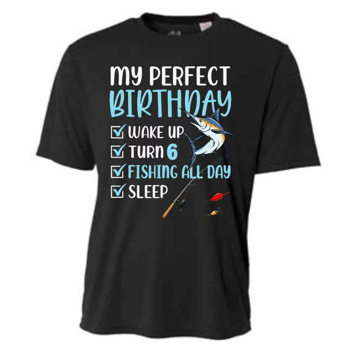 6 Year Old Fishing Birthday Party 6th Bday Six Cooling Performance Crew T-Shirt