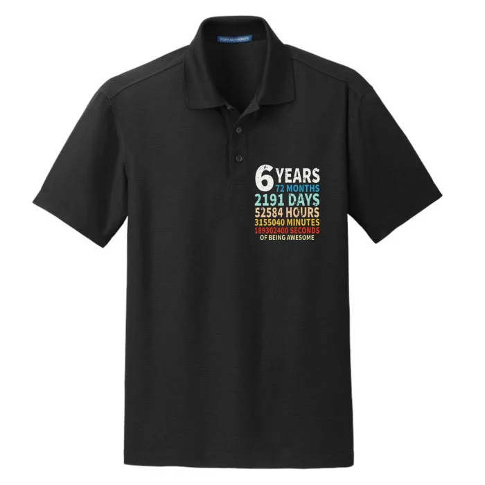 6 Years Old 6th Birthday Gifts Vintage 72 Months Dry Zone Grid Performance Polo