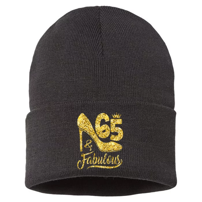 65 Years Old Gifts 65 & Fabulous 65th Birthday high heels Sustainable Knit Beanie