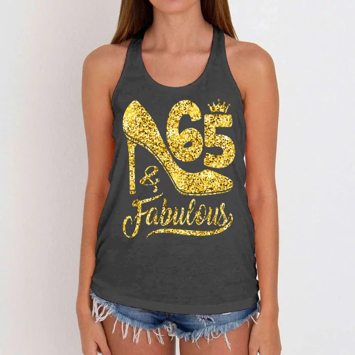 65 Years Old Gifts 65 & Fabulous 65th Birthday high heels Women's Knotted Racerback Tank