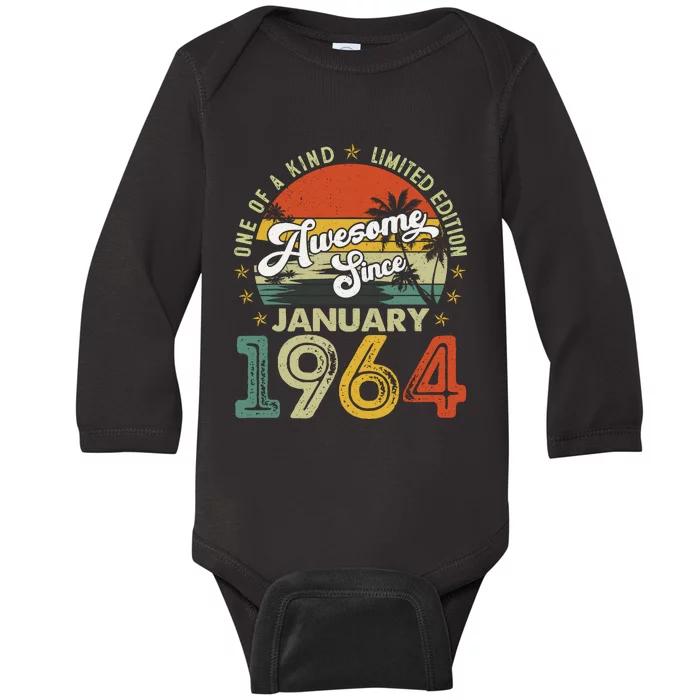 60 Years Old Vintage January 1964 Gifts 60th Birthday Wo Baby Long Sleeve Bodysuit