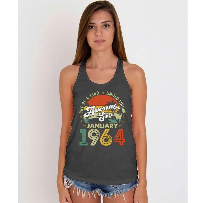 60 Years Old Vintage January 1964 Gifts 60th Birthday Wo Women's Knotted Racerback Tank