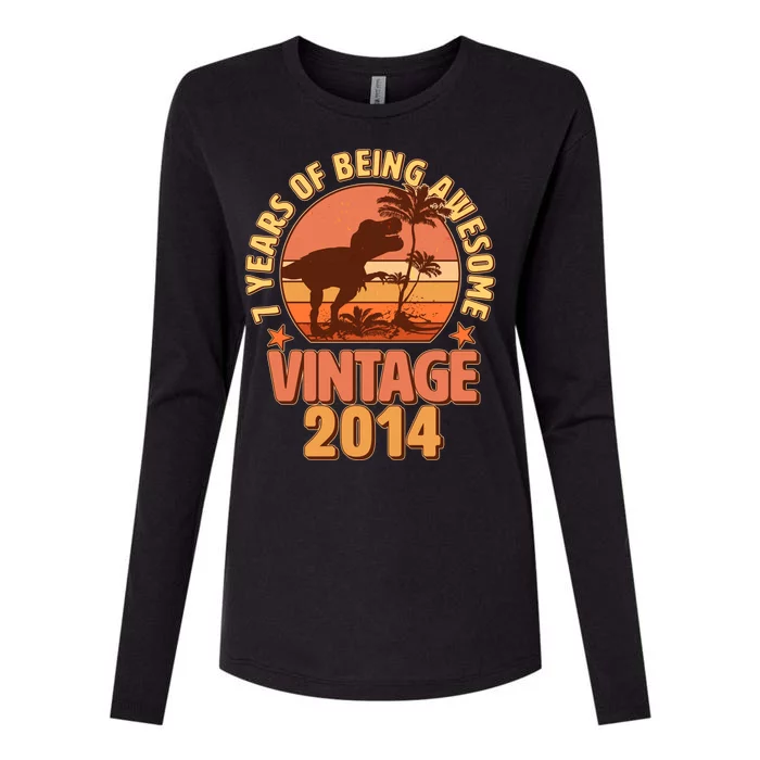 7 Years of Being Awesome Vintage 2014 Birthday T-Rex Womens Cotton Relaxed Long Sleeve T-Shirt