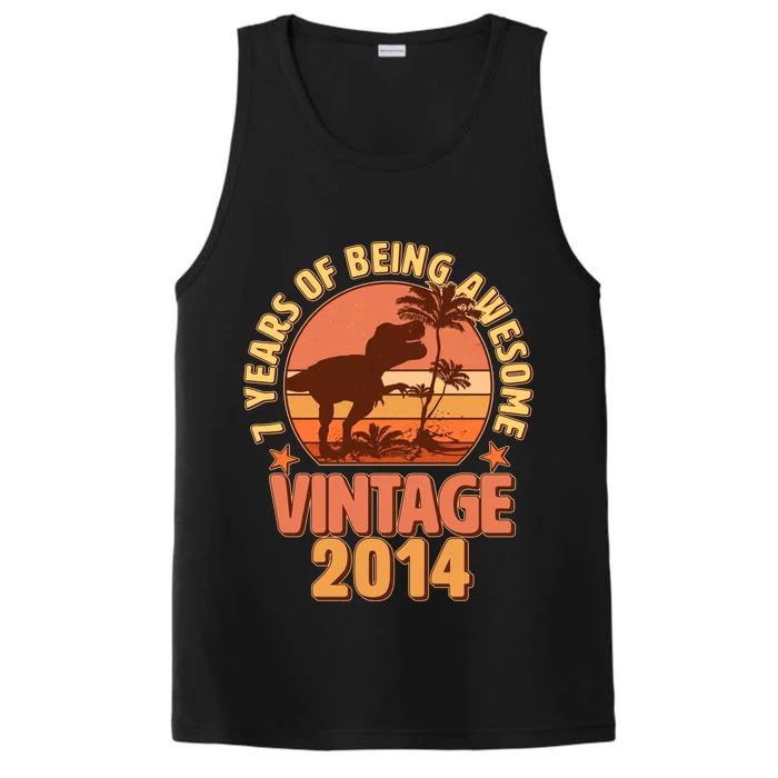 7 Years of Being Awesome Vintage 2014 Birthday T-Rex Performance Tank