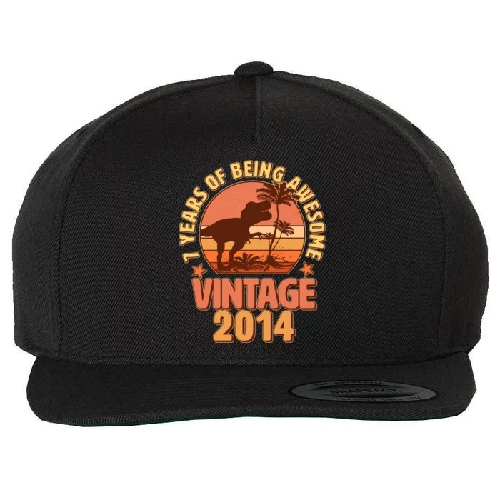 7 Years of Being Awesome Vintage 2014 Birthday T-Rex Wool Snapback Cap