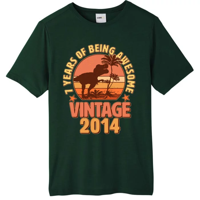 7 Years of Being Awesome Vintage 2014 Birthday T-Rex ChromaSoft Performance T-Shirt