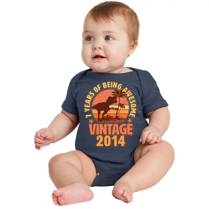 7 Years of Being Awesome Vintage 2014 Birthday T-Rex Baby Bodysuit