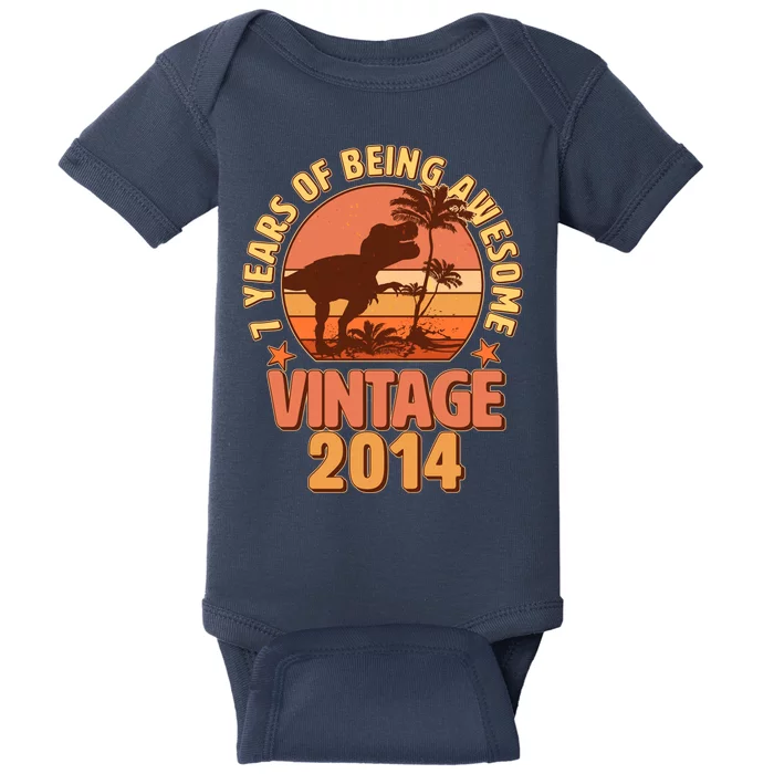 7 Years of Being Awesome Vintage 2014 Birthday T-Rex Baby Bodysuit