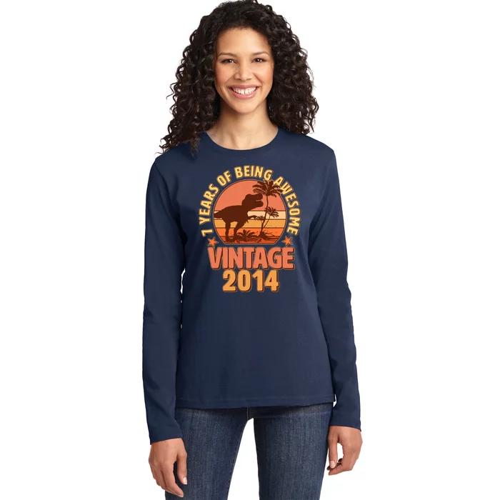 7 Years of Being Awesome Vintage 2014 Birthday T-Rex Ladies Long Sleeve Shirt