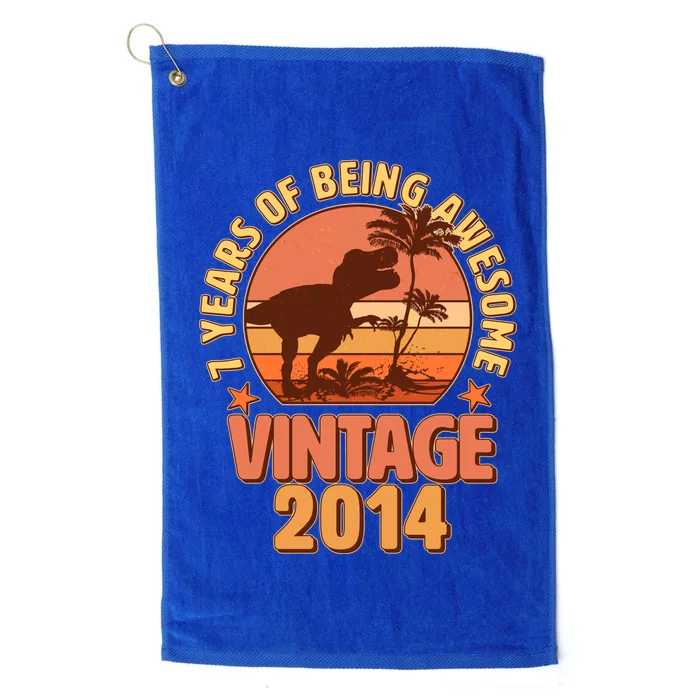 7 Years of Being Awesome Vintage 2014 Birthday T-Rex Platinum Collection Golf Towel