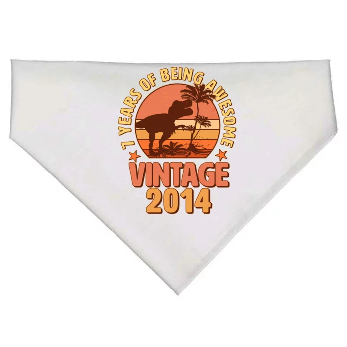 7 Years of Being Awesome Vintage 2014 Birthday T-Rex USA-Made Doggie Bandana