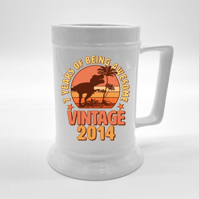 7 Years of Being Awesome Vintage 2014 Birthday T-Rex Front & Back Beer Stein