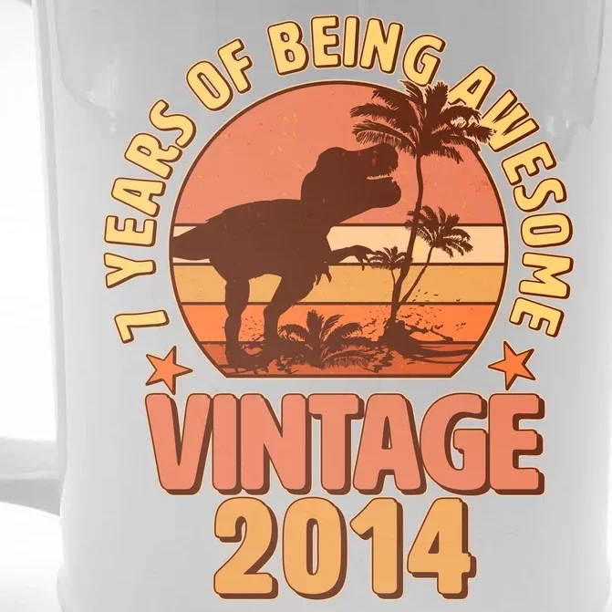 7 Years of Being Awesome Vintage 2014 Birthday T-Rex Front & Back Beer Stein