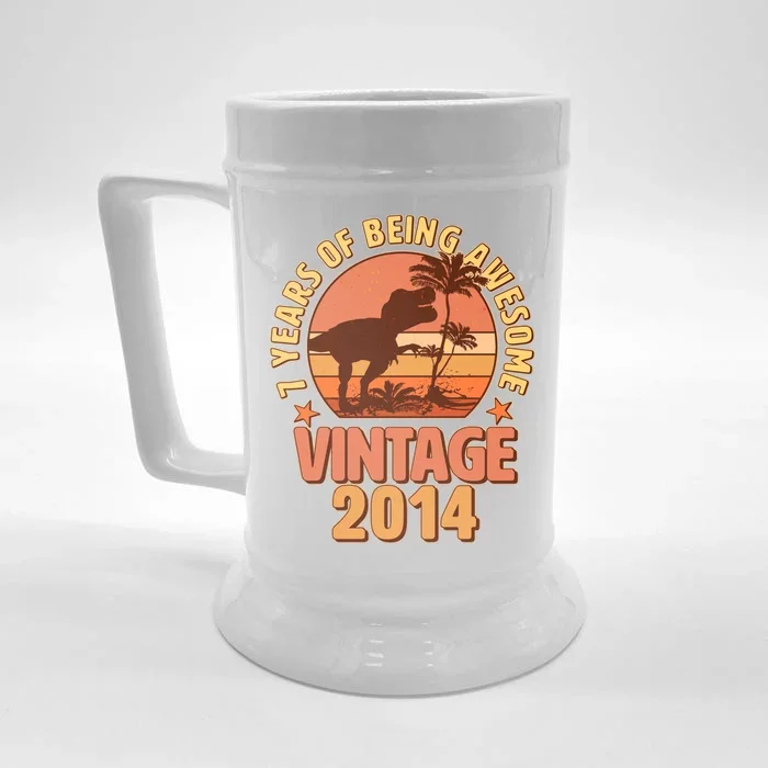 7 Years of Being Awesome Vintage 2014 Birthday T-Rex Front & Back Beer Stein