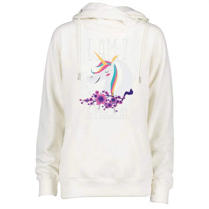 7 Years Old Unicorn Womens Funnel Neck Pullover Hood