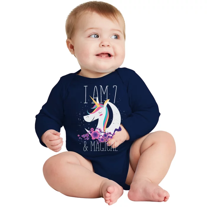 7 Years Old Unicorn Baby Long Sleeve Bodysuit