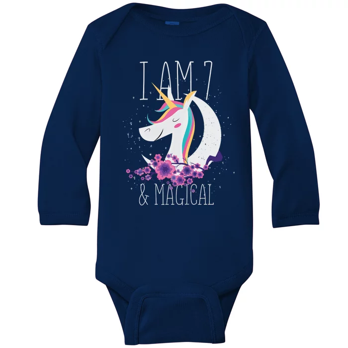 7 Years Old Unicorn Baby Long Sleeve Bodysuit