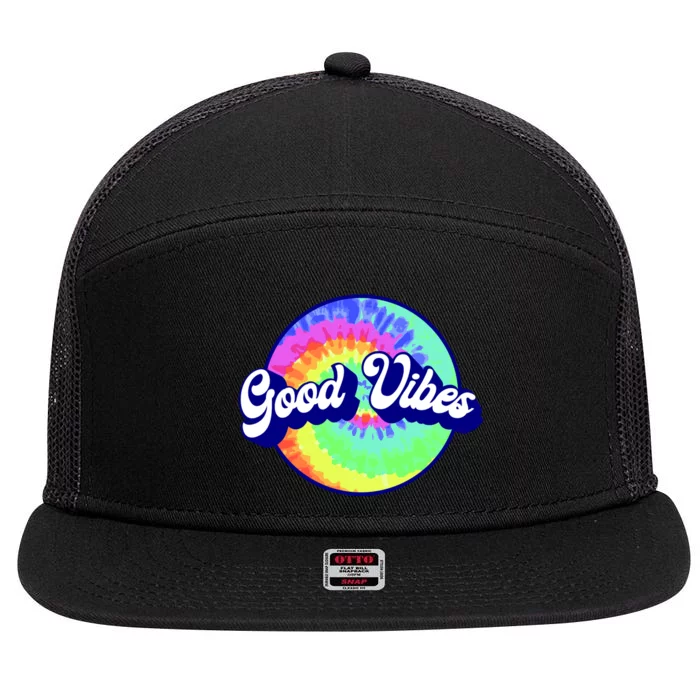 70s Retro Groovy Hippie Good Vibes 7 Panel Mesh Trucker Snapback Hat