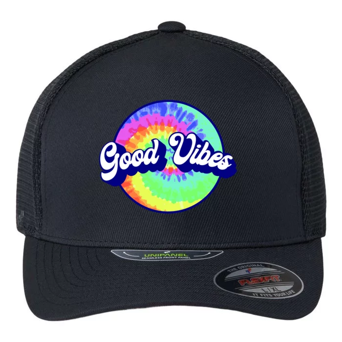 70s Retro Groovy Hippie Good Vibes Flexfit Unipanel Trucker Cap