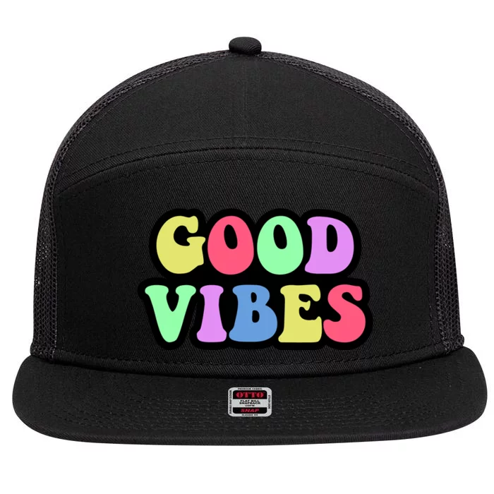 70s Retro Groovy Hippie Good Vibes Bold 7 Panel Mesh Trucker Snapback Hat