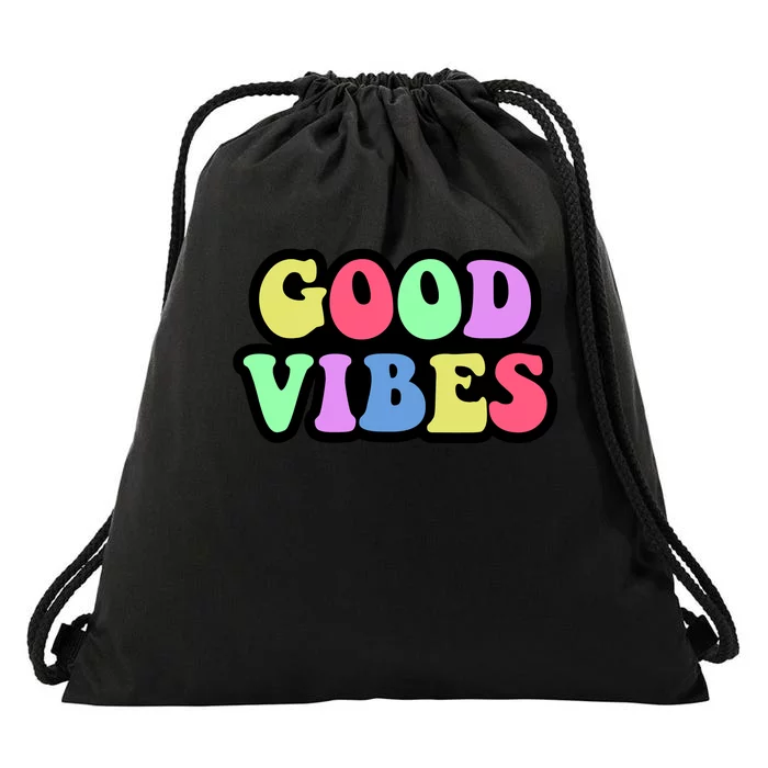 70s Retro Groovy Hippie Good Vibes Bold Drawstring Bag