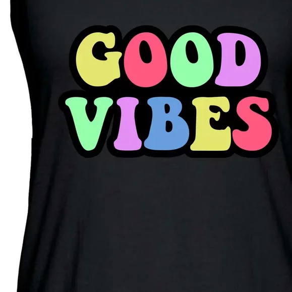 70s Retro Groovy Hippie Good Vibes Bold Ladies Essential Flowy Tank