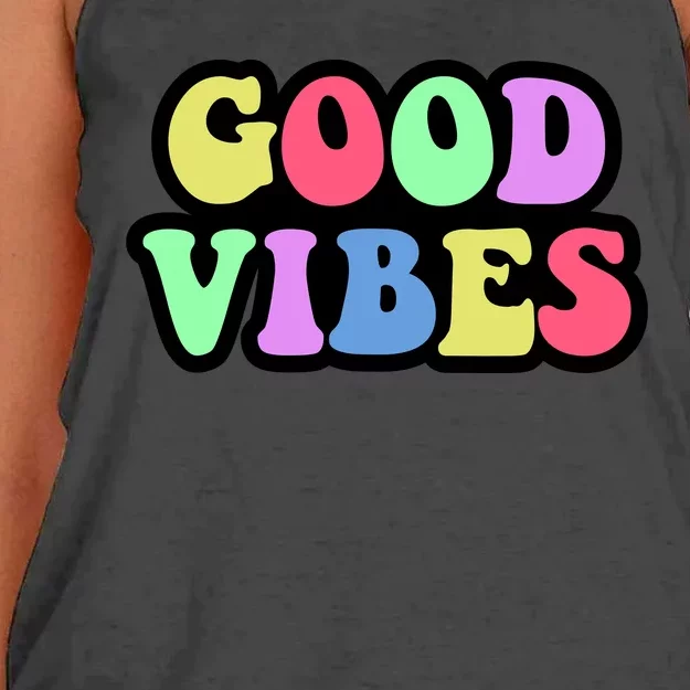 70s Retro Groovy Hippie Good Vibes Bold Women's Knotted Racerback Tank