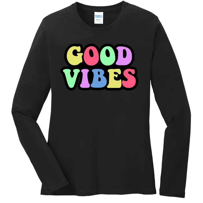 70s Retro Groovy Hippie Good Vibes Bold Ladies Long Sleeve Shirt