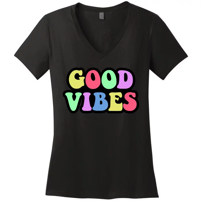 70s Retro Groovy Hippie Good Vibes Bold Women's V-Neck T-Shirt