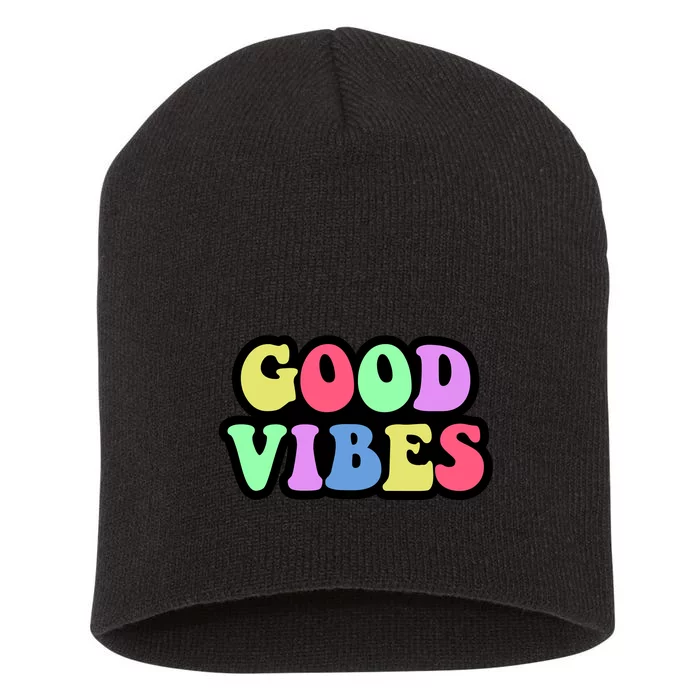 70s Retro Groovy Hippie Good Vibes Bold Short Acrylic Beanie