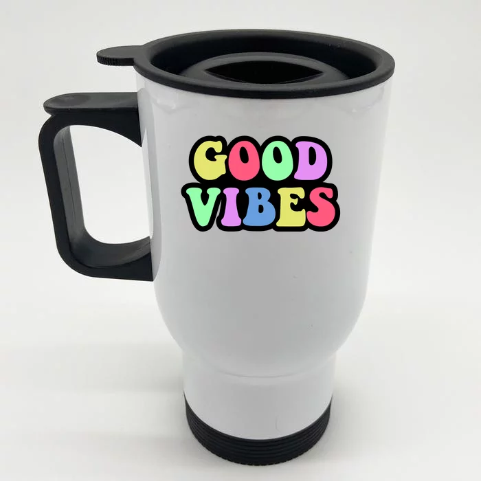 70s Retro Groovy Hippie Good Vibes Bold Front & Back Stainless Steel Travel Mug