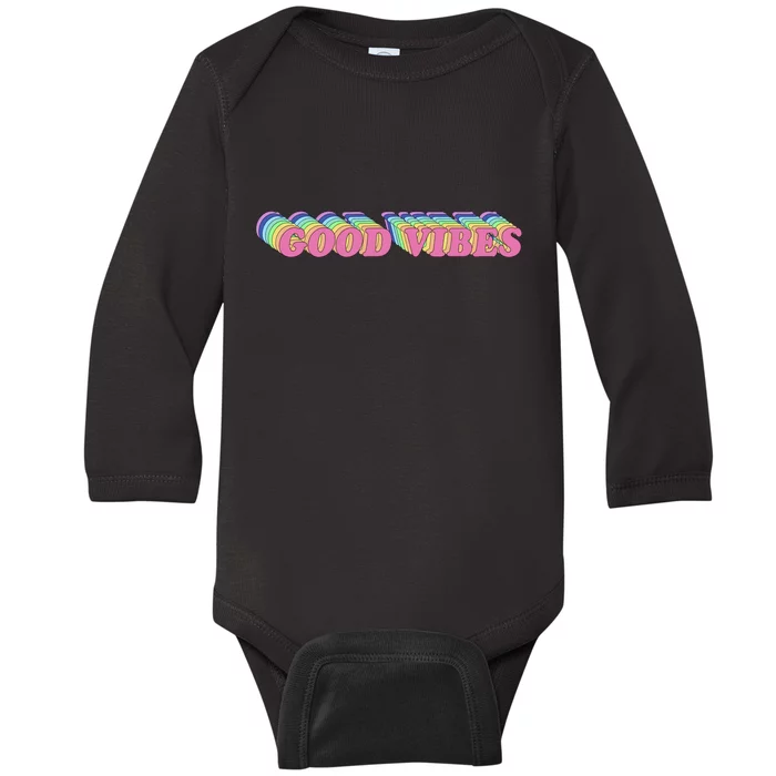 70s Retro Groovy Hippie Good Vibes Repeat Baby Long Sleeve Bodysuit