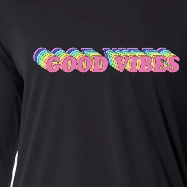 70s Retro Groovy Hippie Good Vibes Repeat Cooling Performance Long Sleeve Crew