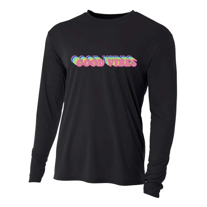 70s Retro Groovy Hippie Good Vibes Repeat Cooling Performance Long Sleeve Crew