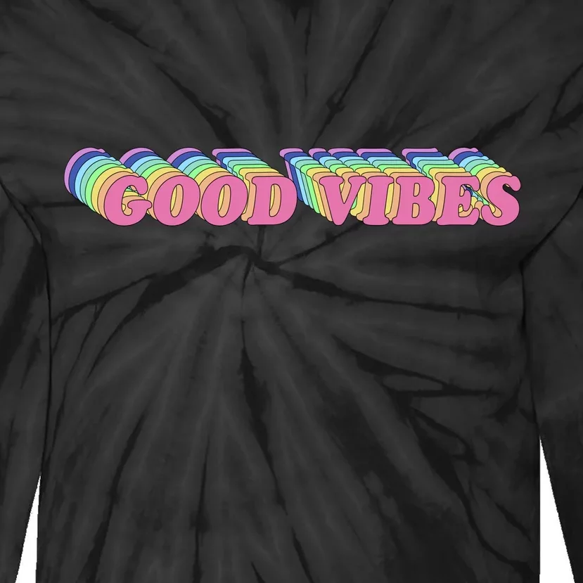 70s Retro Groovy Hippie Good Vibes Repeat Tie-Dye Long Sleeve Shirt