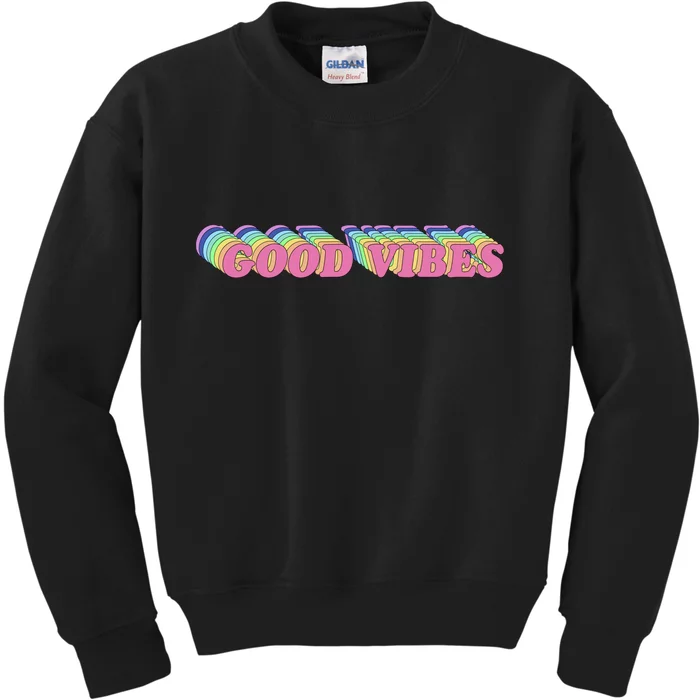 70s Retro Groovy Hippie Good Vibes Repeat Kids Sweatshirt