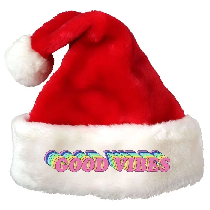 70s Retro Groovy Hippie Good Vibes Repeat Premium Christmas Santa Hat