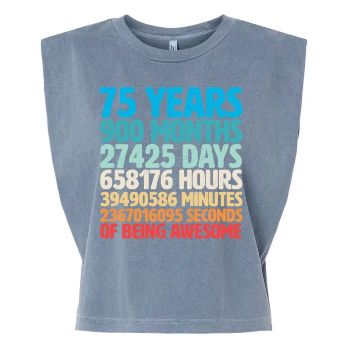 75 Years Of Being Awesome Birthday Time Breakdown Garment-Dyed Women's Muscle Tee