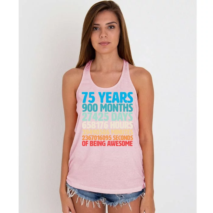 75 Years Of Being Awesome Birthday Time Breakdown Women's Knotted Racerback Tank