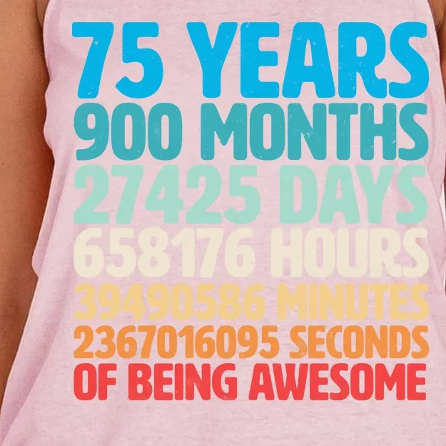 75 Years Of Being Awesome Birthday Time Breakdown Women's Knotted Racerback Tank