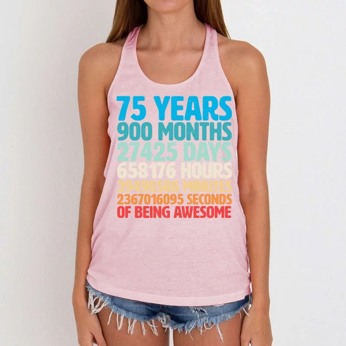 75 Years Of Being Awesome Birthday Time Breakdown Women's Knotted Racerback Tank