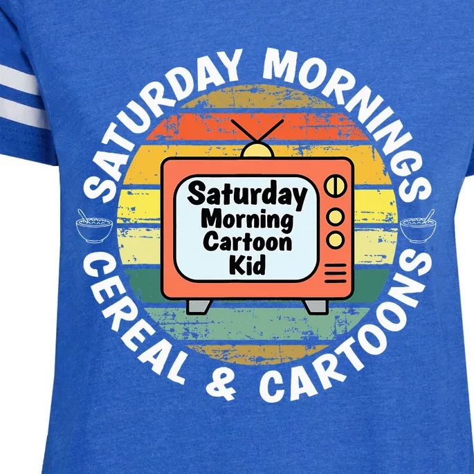 70s 80s 90s Retro Saturday Mornings Cereal And Cartoons Enza Ladies Jersey Football T-Shirt