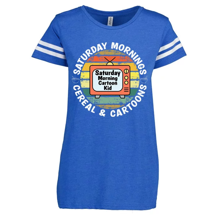 70s 80s 90s Retro Saturday Mornings Cereal And Cartoons Enza Ladies Jersey Football T-Shirt