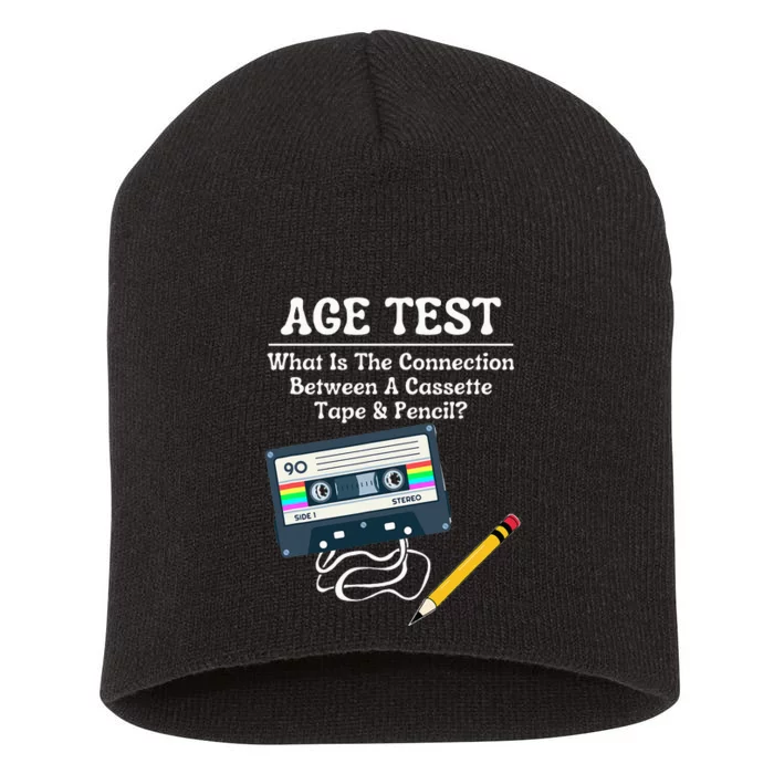 70S 80S 90S Vintage Cassette Tape & Pencil Funny Age Test Short Acrylic Beanie