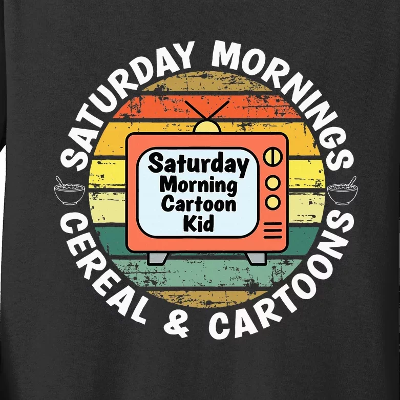 70s 80s 90s Retro Saturday Mornings Cereal And Cartoons Kids Long Sleeve Shirt