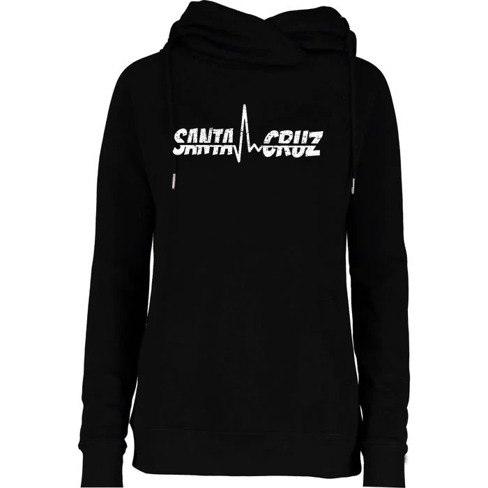 70s 80s In California City Santa Cruz Surfing Heart Rate Womens Funnel Neck Pullover Hood