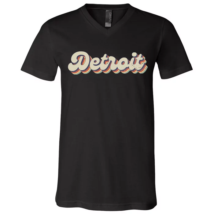 70S 80S Usa City Vintage Detroit V-Neck T-Shirt