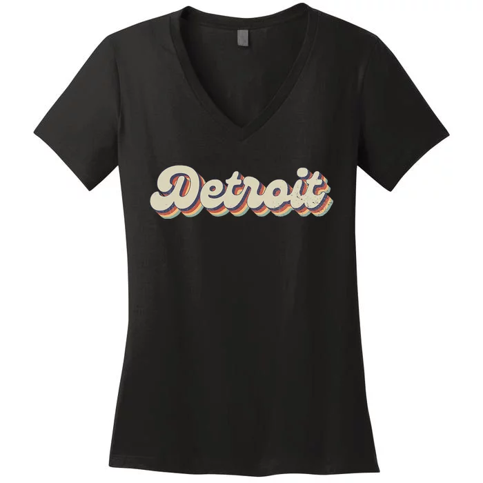 70S 80S Usa City Vintage Detroit Women's V-Neck T-Shirt