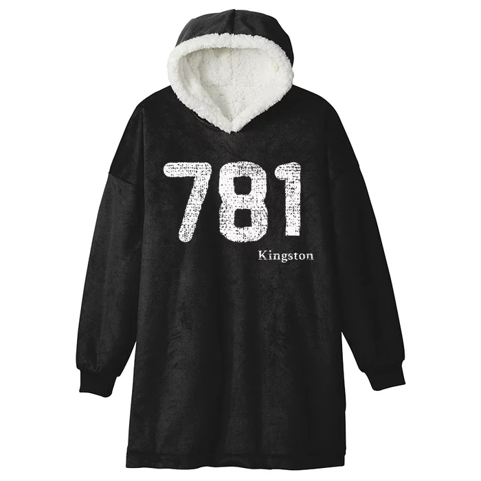 781 Area Code Distressed Kingston Massachusetts Hooded Wearable Blanket